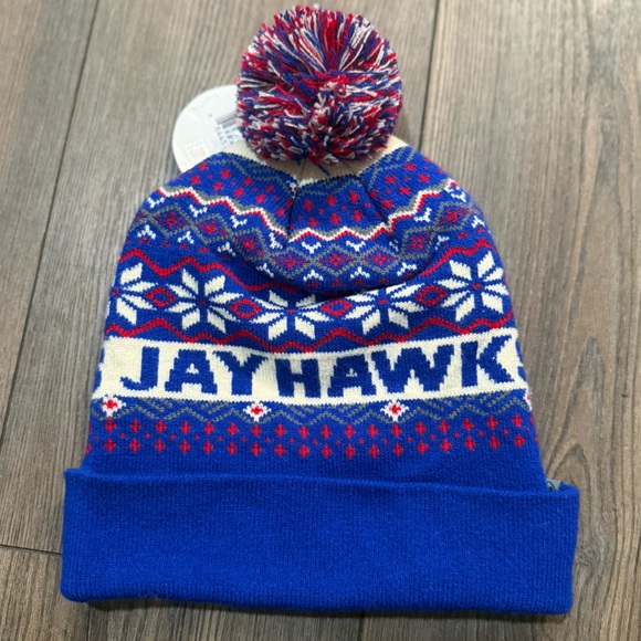 Kansas Jayhawks KU Pom Pom Beanie Hat Top of the World NWT NCAA - Picture 2 of 3